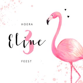 Kinderfeest uitnodiging roze met flamingo en spetters