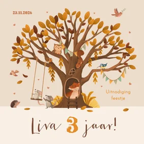 Kinderfeestje dieren herfst boom feestje slingers hartjes