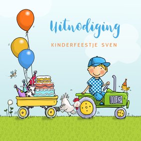 Kinderfeestje tractor met aanhanger jongen