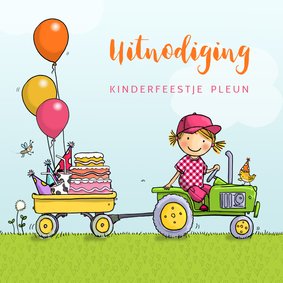 Kinderfeestje tractor met aanhanger meisje