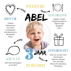 Kinderfeestje uitnodiging jongen met foto en leuke weetjes