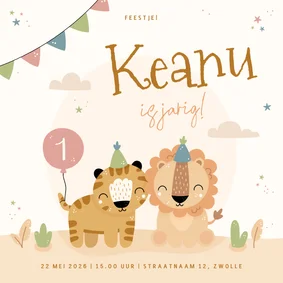 Kinderfeestje uitnodiging jungle met feestende diertjes