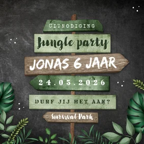 Kinderfeestje uitnodiging jungle wegwijzers krijt