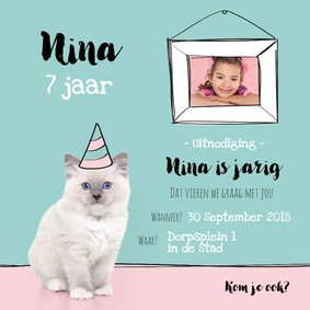 Kinderfeestje - Uitnodiging kitten met eigen foto