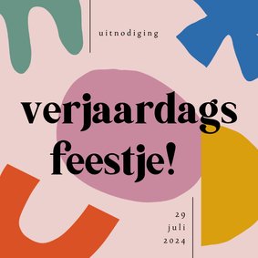 Kinderfeestje uitnodiging met kleurrijke abstracte vormen