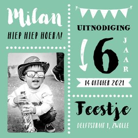 Kinderfeestje uitnodiging stoer en hip met eigen foto's