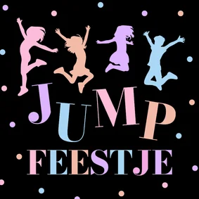 Kinderfeestje uitnodiging trampoline springen zwart