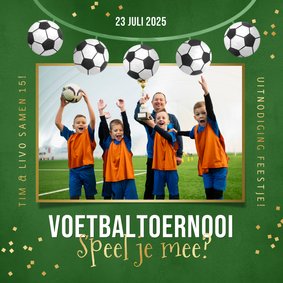 Kinderfeestje uitnodiging voetbaltoernooi confetti foto