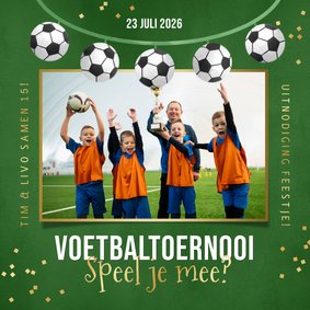 Kinderfeestje uitnodiging voetbaltoernooi confetti foto