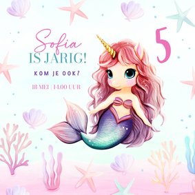 Kinderfeestje zeemeermin unicorn uitnodiging