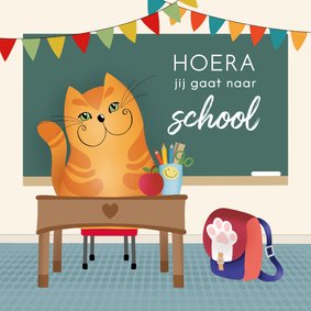 Kinderkaart kat voor het eerst naar school