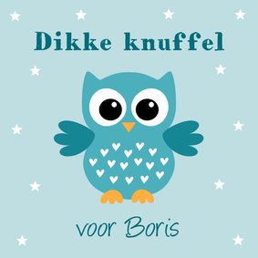 Kinderkaart uiltje sterren blauw