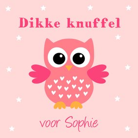 Kinderkaart uiltje sterren roze
