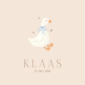 Klassiek geboortekaartje gansje strikje jongen beige