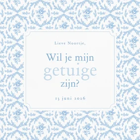 Klassiek getuige kaartje met vintage roosjes lichtblauw