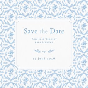 Klassiek save the date kaartje bruiloft met vintage patroon