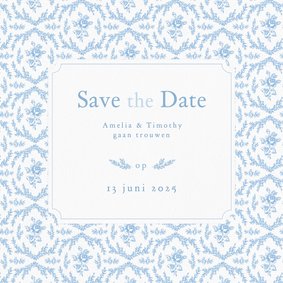 Klassiek save the date kaartje bruiloft met vintage patroon