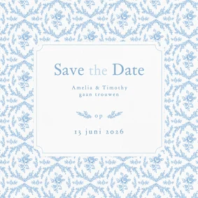 Klassiek save the date kaartje bruiloft met vintage patroon