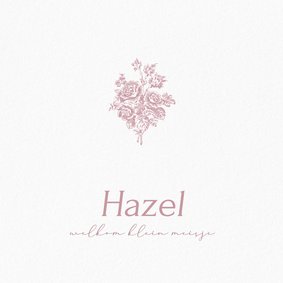 Klassiek wit gebortekaartje met vintage roze engels roosje