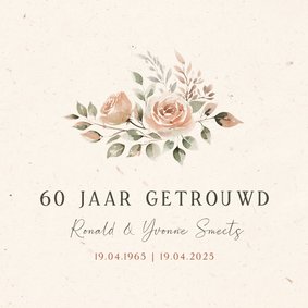 Klassieke jubileum uitnodiging met bloemen 60 jaar getrouwd 
