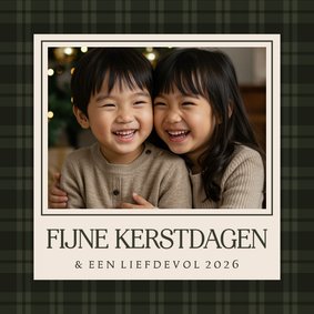 Klassieke kerstkaart ruitjespatroon groen met foto