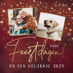 Klassieke rode kerstkaart met 2 eigen foto's en sterren