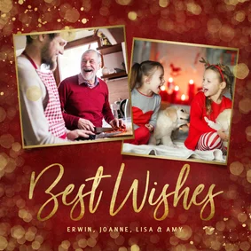Klassieke stijlvolle kerstkaart met goud en eigen foto's