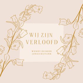 Klassieke verlovingskaart met lijnillustratie van bloemen