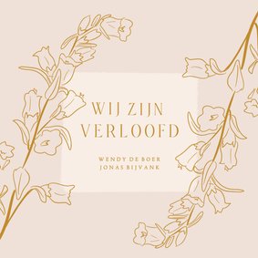 Klassieke verlovingskaart met lijnillustratie van bloemen