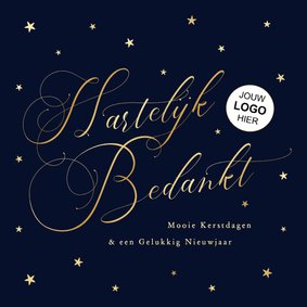 Klassieke zakelijk kerstkaart hartelijk bedankt blauw goud