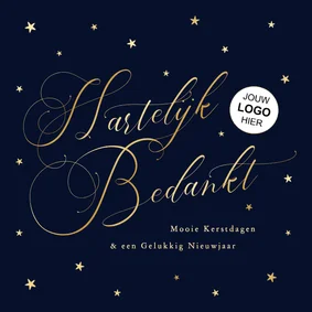 Klassieke zakelijk kerstkaart hartelijk bedankt blauw goud