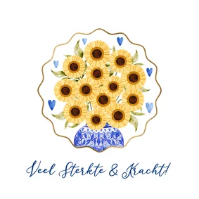 Kleurrijke sterkte kaart bos bloemen vaas Delfts blauw hart