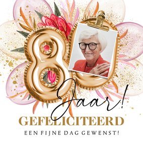 Kleurrijke verjaardagskaart 80 jaar botanisch goud