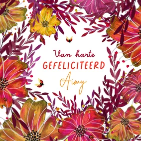 Kleurrijke verjaardagskaart met grote bloemen