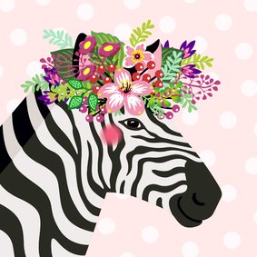 Kleurrijke verjaardagskaart zebra bloemenkroon