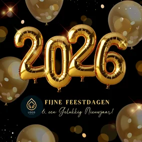 Knallende zakelijke kerstkaart met gouden helium ballonnen