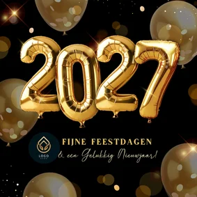 Knallende zakelijke kerstkaart met gouden helium ballonnen
