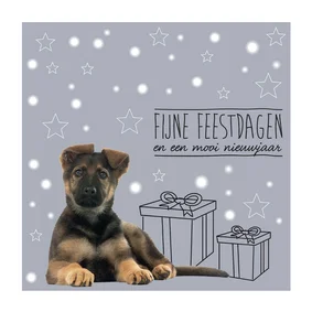 KNGF kerstkaart met hond en cadeautjes