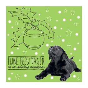 KNGF kerstkaart met hond en kerstbal