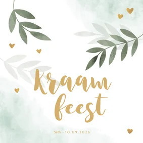 Kraamfeest mintgroen waterverf takjes gouden hartjes