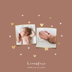 Kraamfeest uitnodiging foto gouden sterren en hartjes