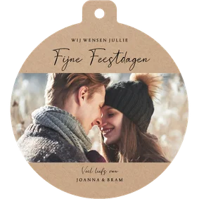 Kraft nieuwjaarskaart in kerstbal vorm met grote foto