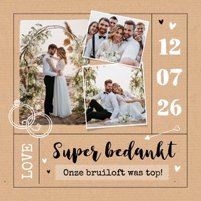 Kraftlook bedankkaart trouwen foto hartjes
