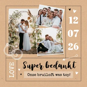 Kraftlook bedankkaart trouwen foto hartjes
