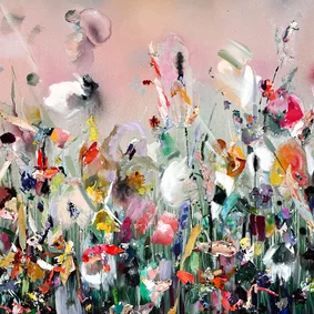 Kunstkaart geschilderd bloemenveld