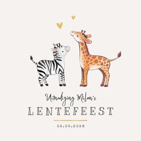 Lentefeest giraf zebra hartjes goud lief uitnodiging