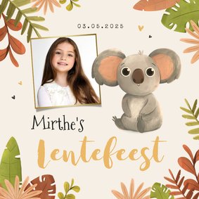 Lentefeest koala jungle foto bladeren hartjes uitnodiging