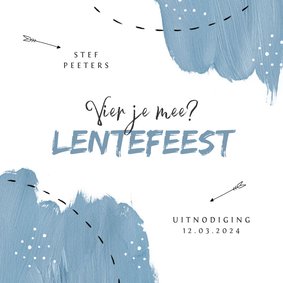 Lentefeest uitnodiging blauw verf pijltje foto communie