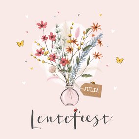 Lentefeest uitnodiging bloemen lief hartjes label vlinders