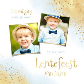 Lentefeest uitnodiging waterverf goud foto blauw